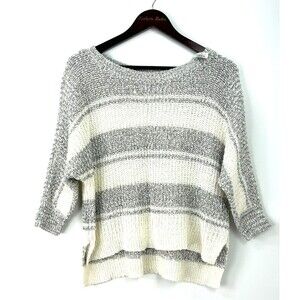 New Hollister Women Oversized Crewneck Sweater Size L Short White Striped 1126U
